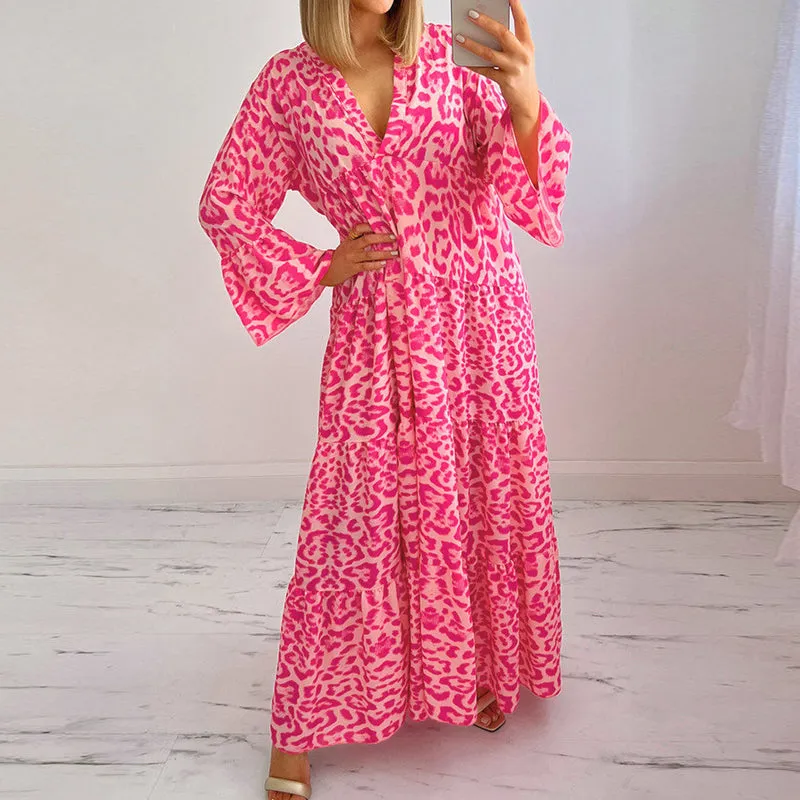 Printed maxi dress with v-neck - casual and holiday ready