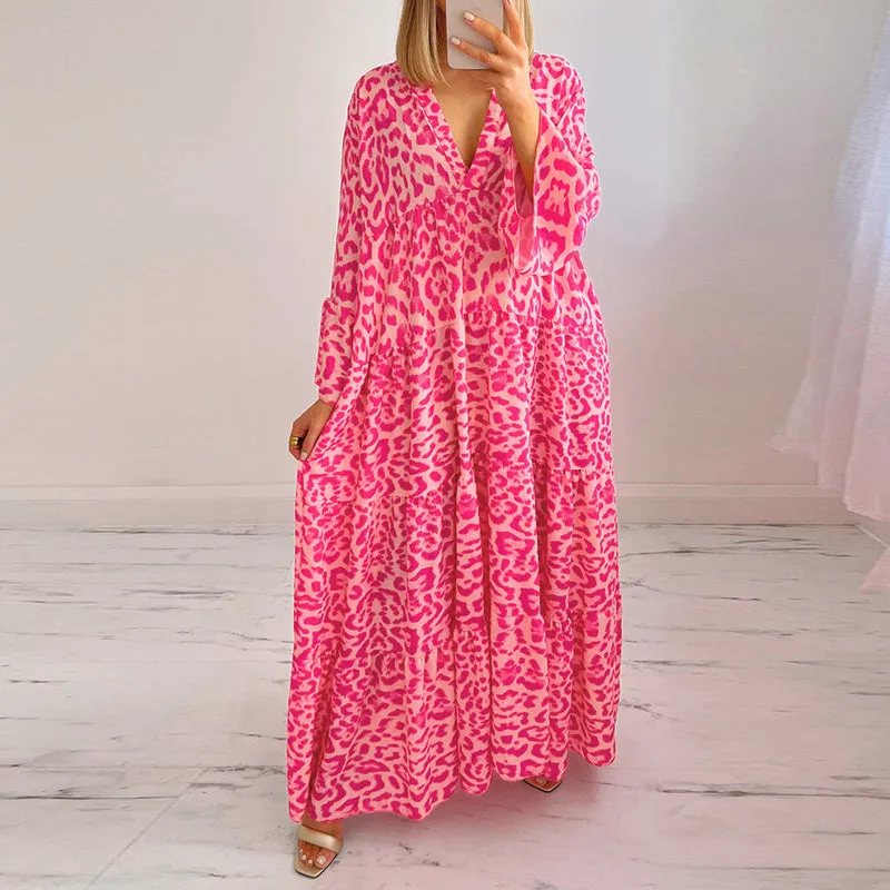 Printed maxi dress with v-neck - casual and holiday ready