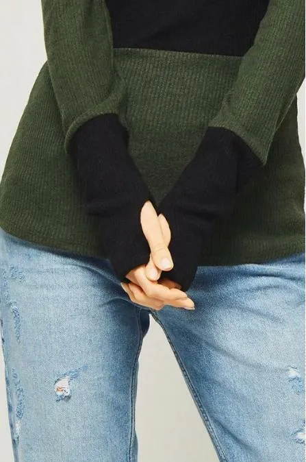 Ramona Olive and Black Colorblock Turtleneck Top