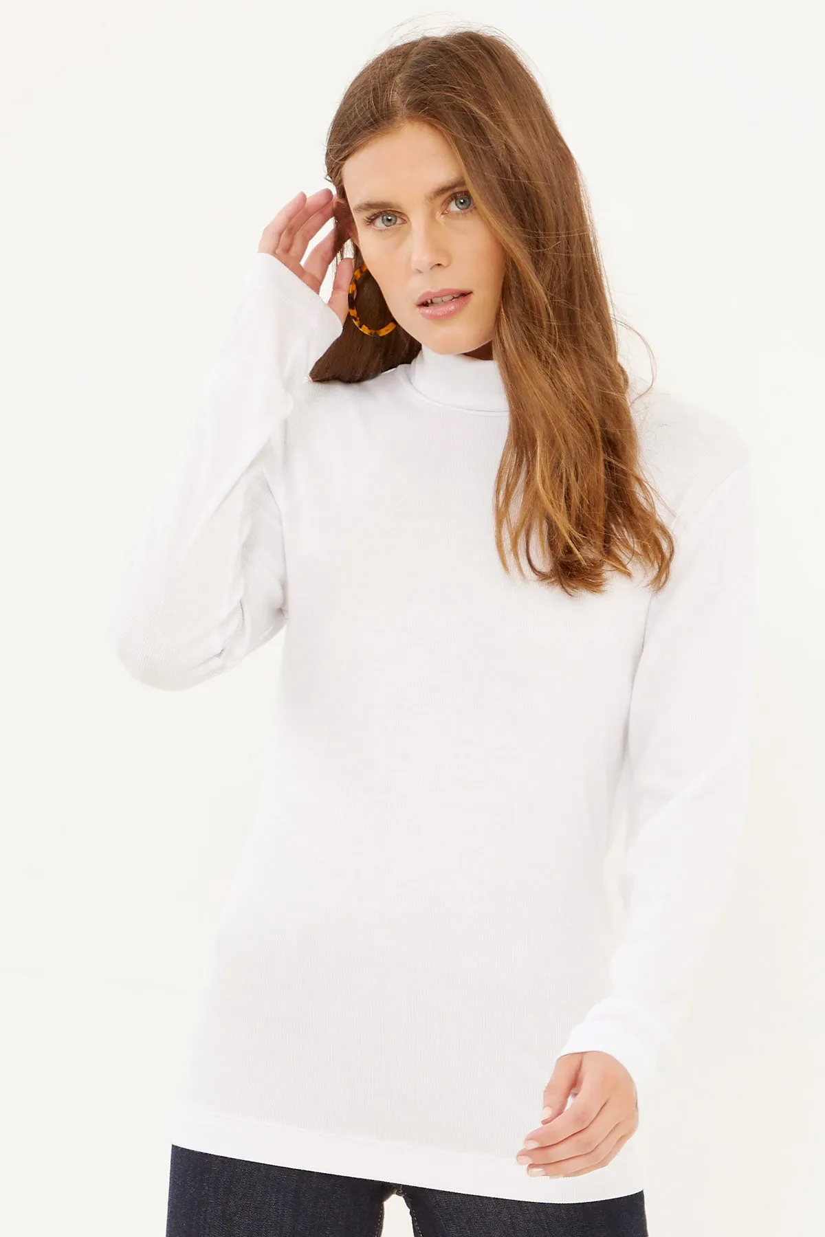 Refined Rib Long Sleeve Turtleneck | White
