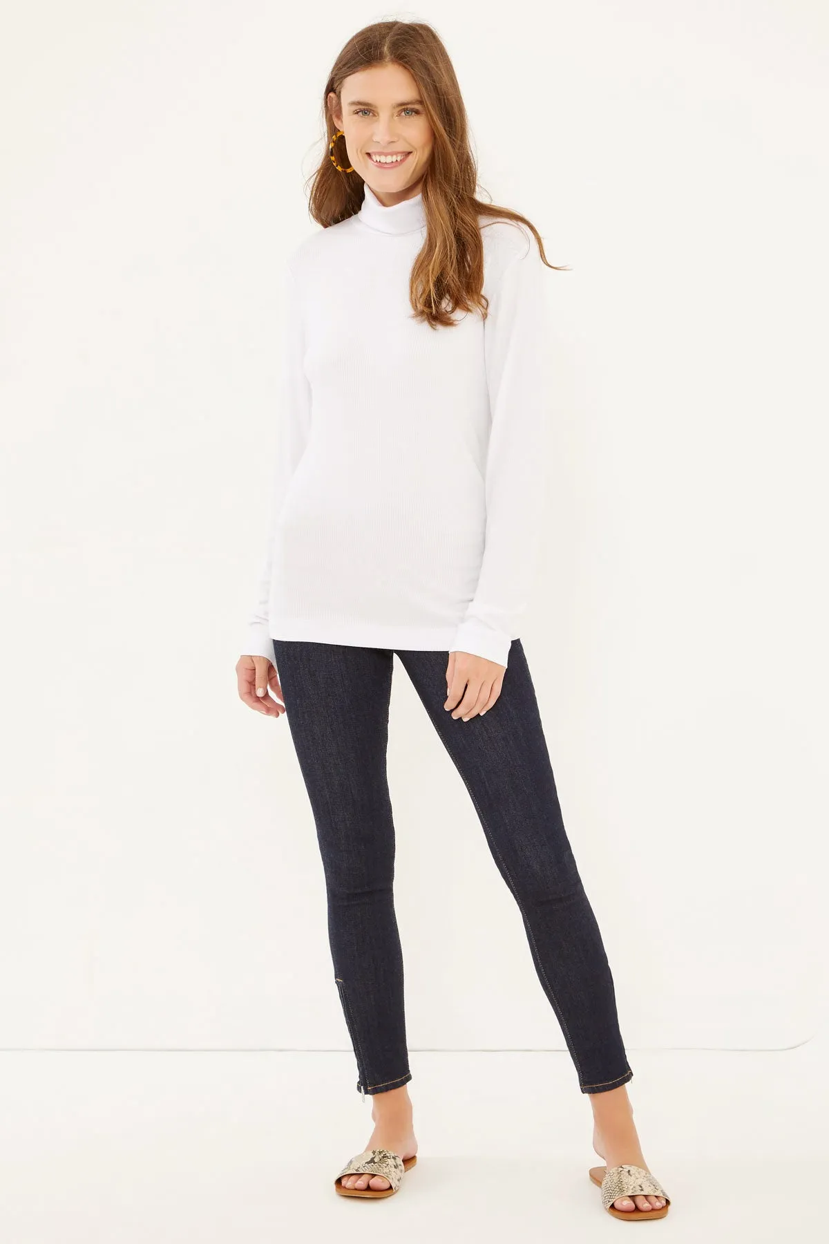 Refined Rib Long Sleeve Turtleneck | White