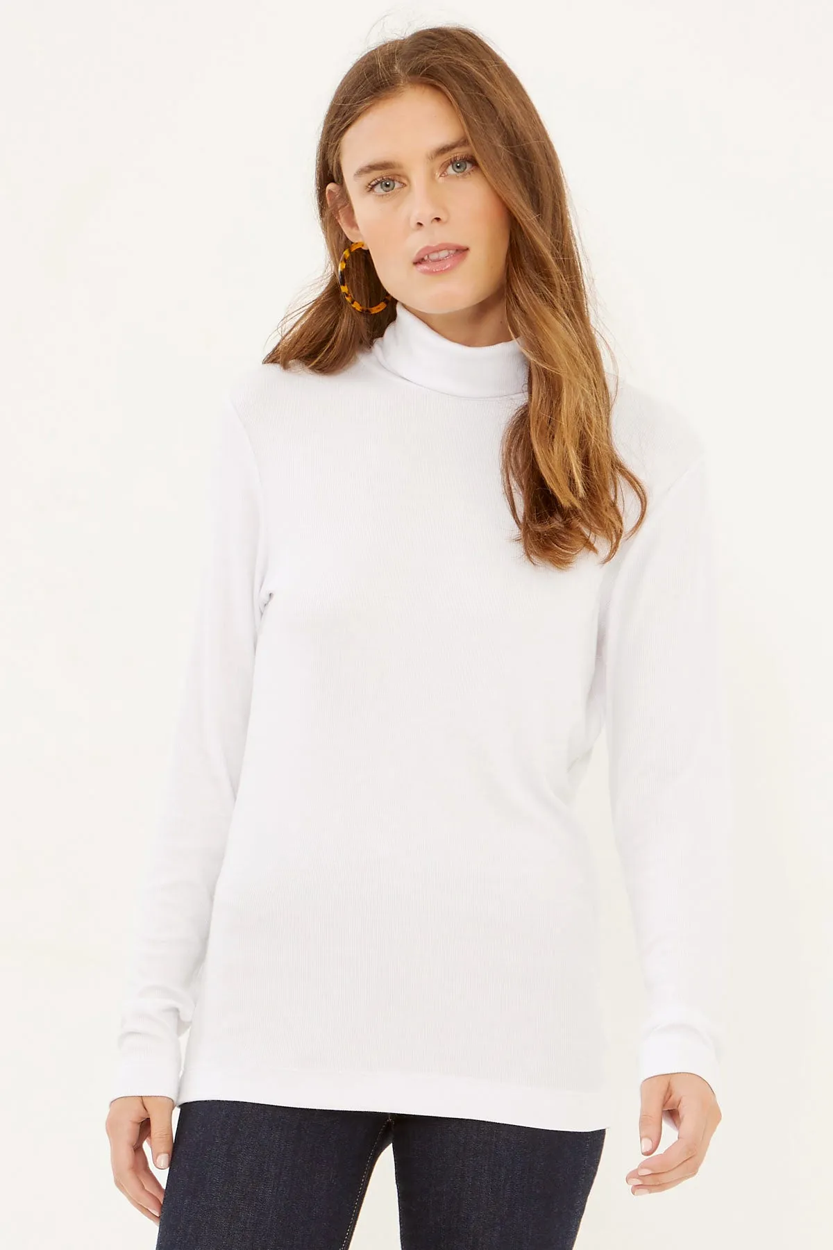 Refined Rib Long Sleeve Turtleneck | White