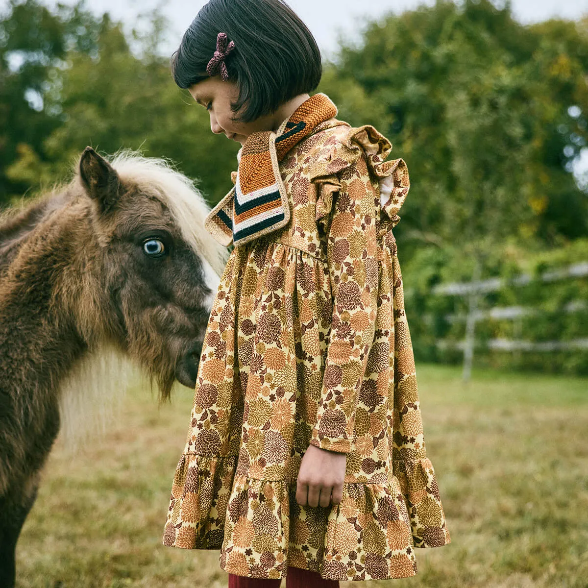 Ruffle Sleeve Dress in Acorn Crysanthemum by Misha & Puff