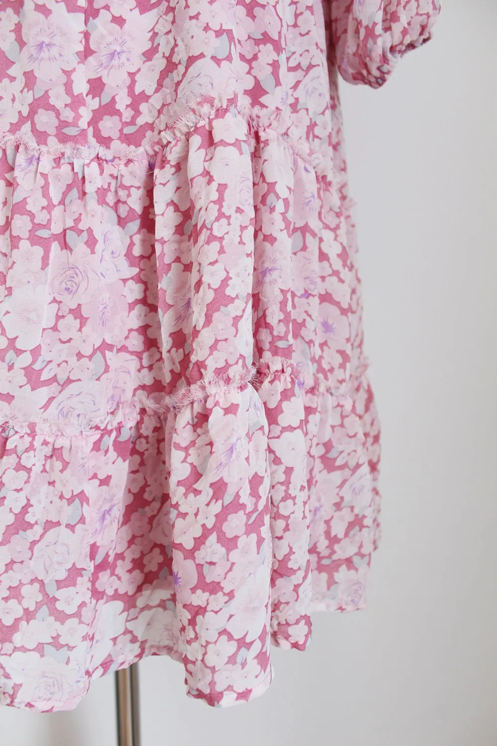 SABO FLORAL RUCHED DRESS PINK - SIZE S