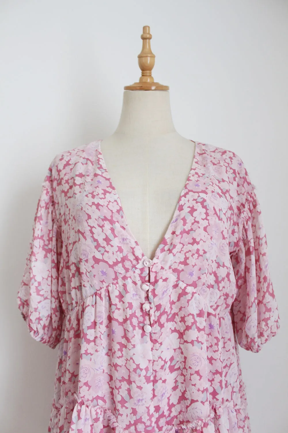 SABO FLORAL RUCHED DRESS PINK - SIZE S