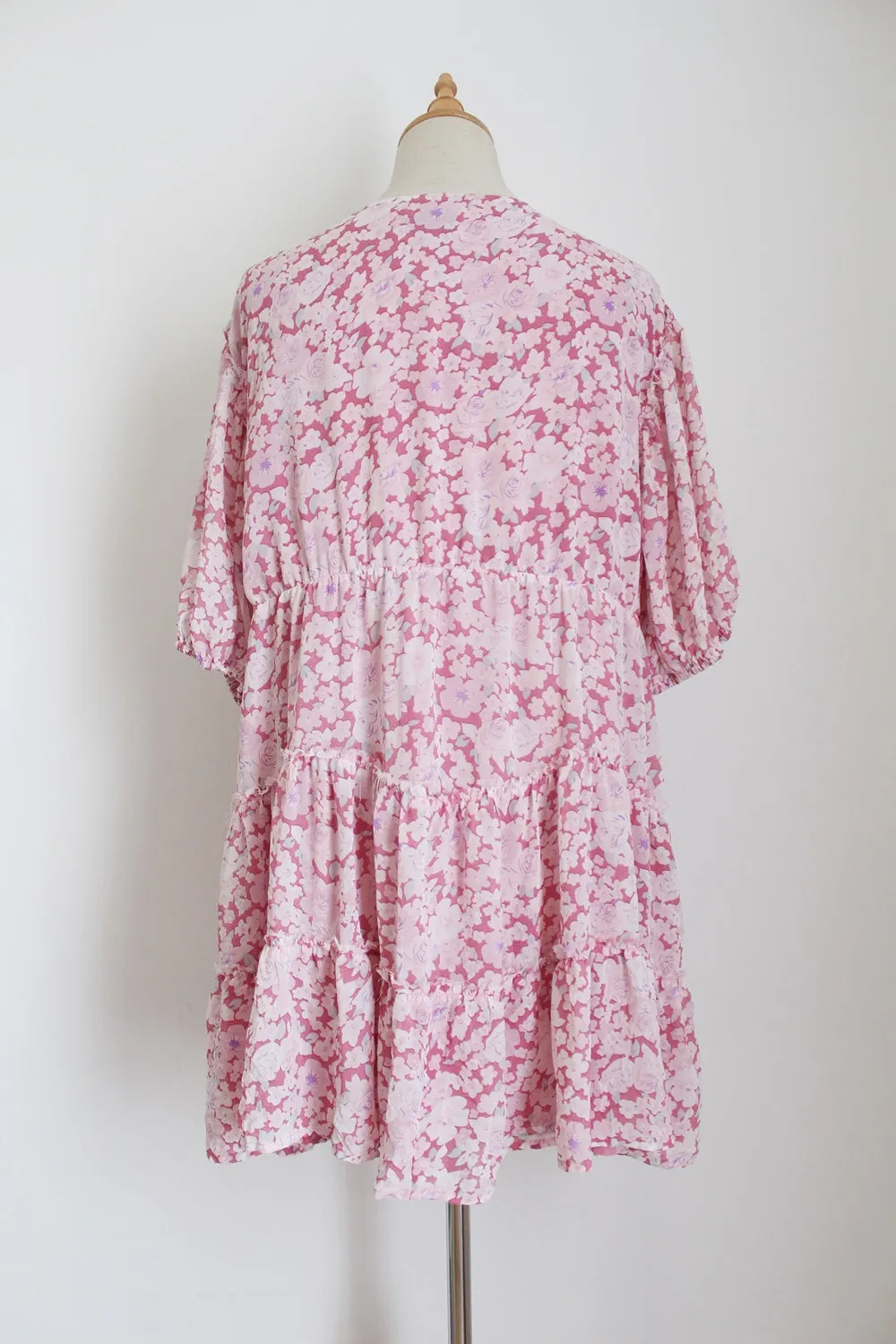 SABO FLORAL RUCHED DRESS PINK - SIZE S