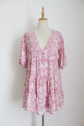 SABO FLORAL RUCHED DRESS PINK - SIZE S
