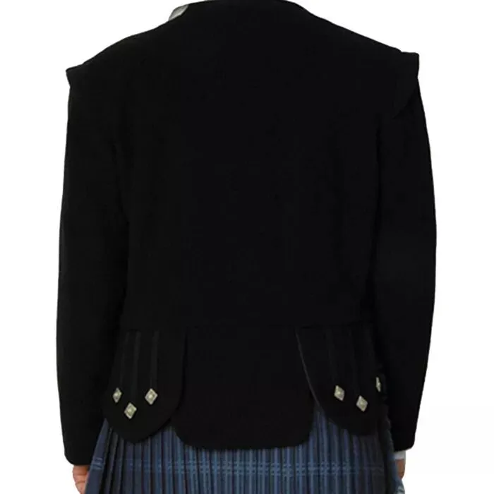 Scottish Men's Black Doublet Kilt Jacket with Waistcoat | Melton Wool Kilt Jacket