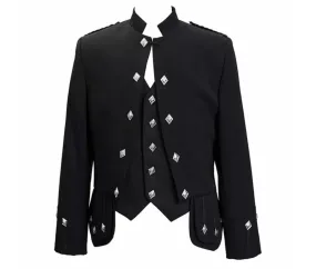 Scottish Men's Black Doublet Kilt Jacket with Waistcoat | Melton Wool Kilt Jacket