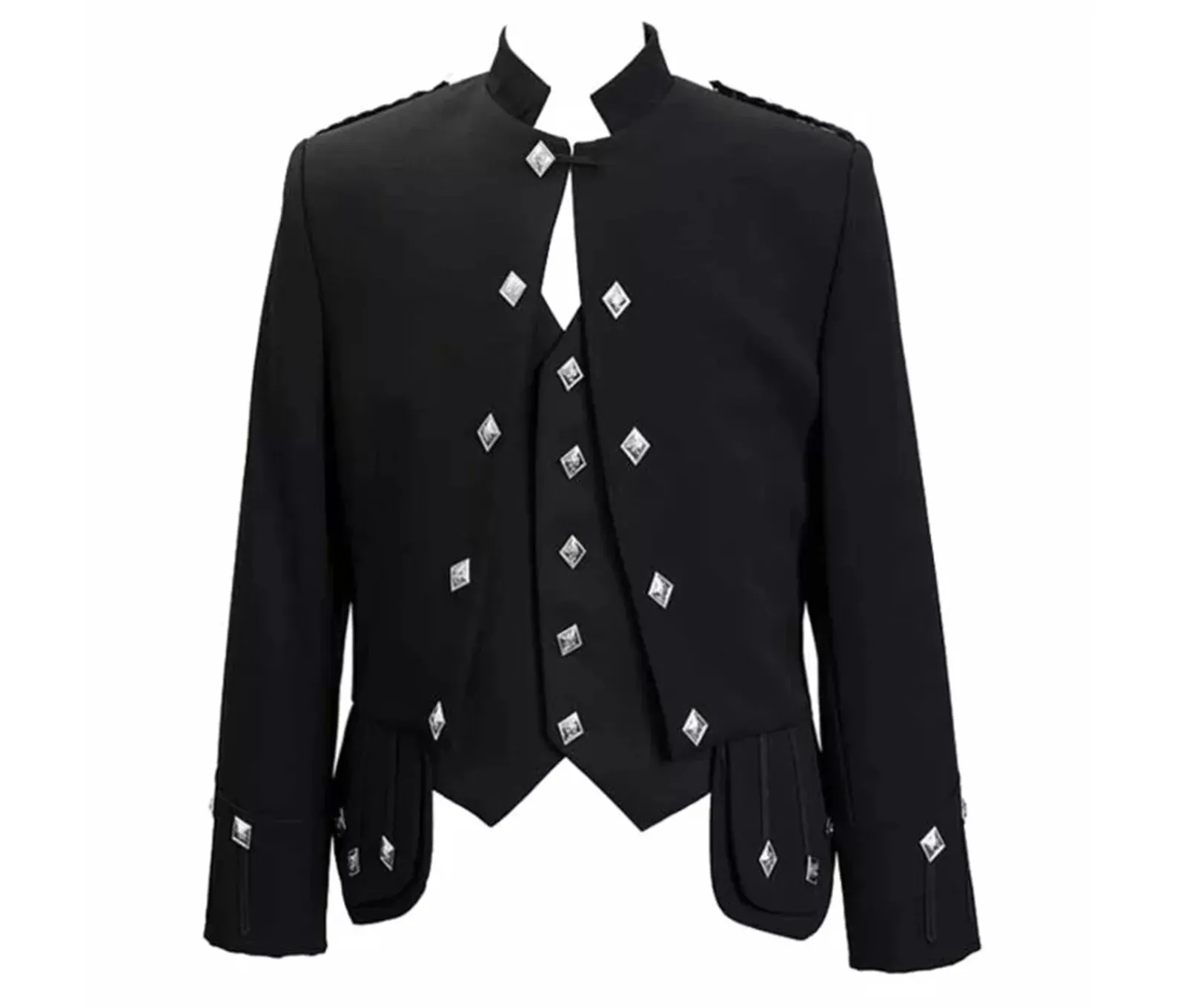 Scottish Men's Black Doublet Kilt Jacket with Waistcoat | Melton Wool Kilt Jacket