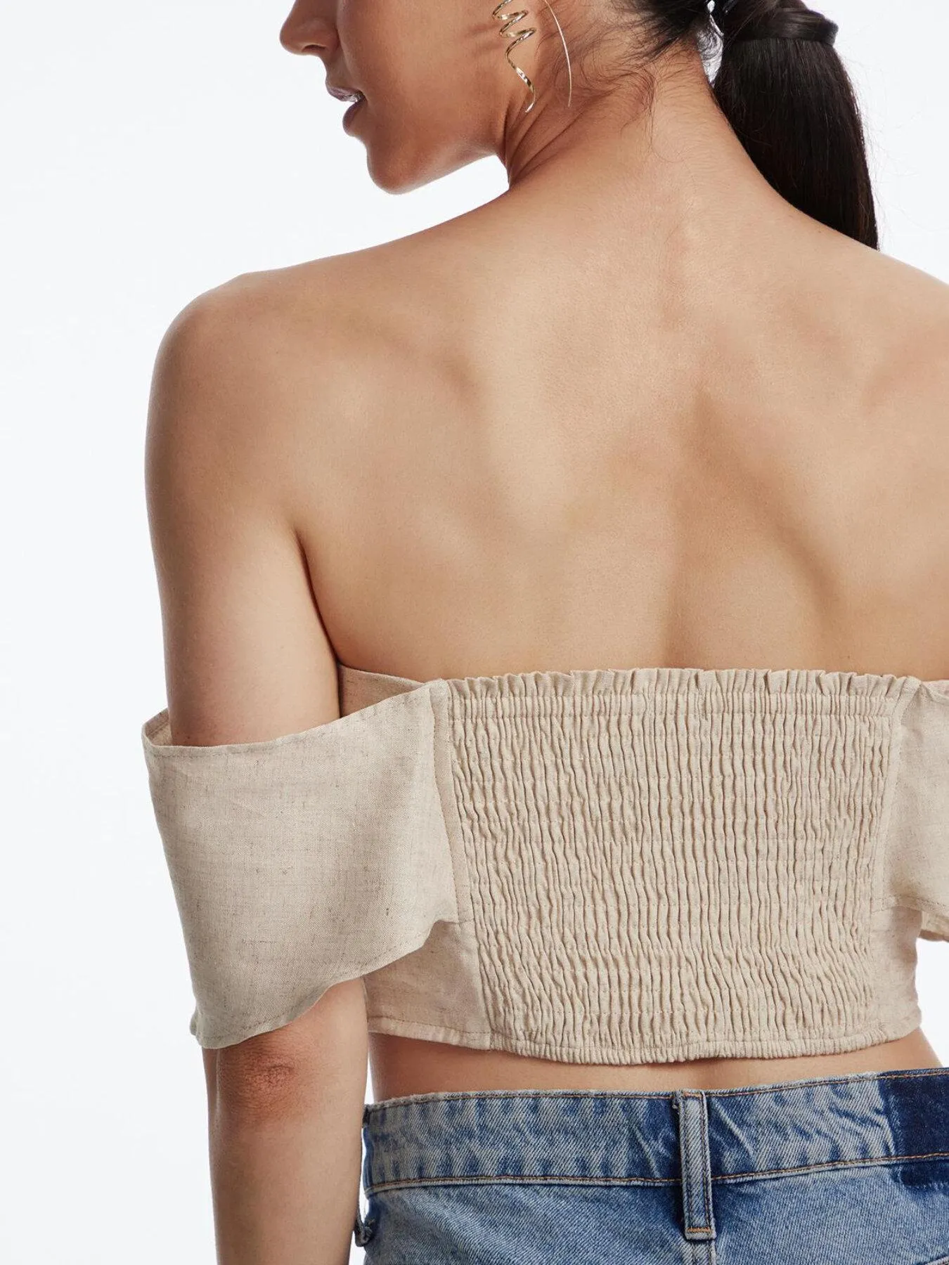 Shirred Bow Front Off The Shoulder Top
