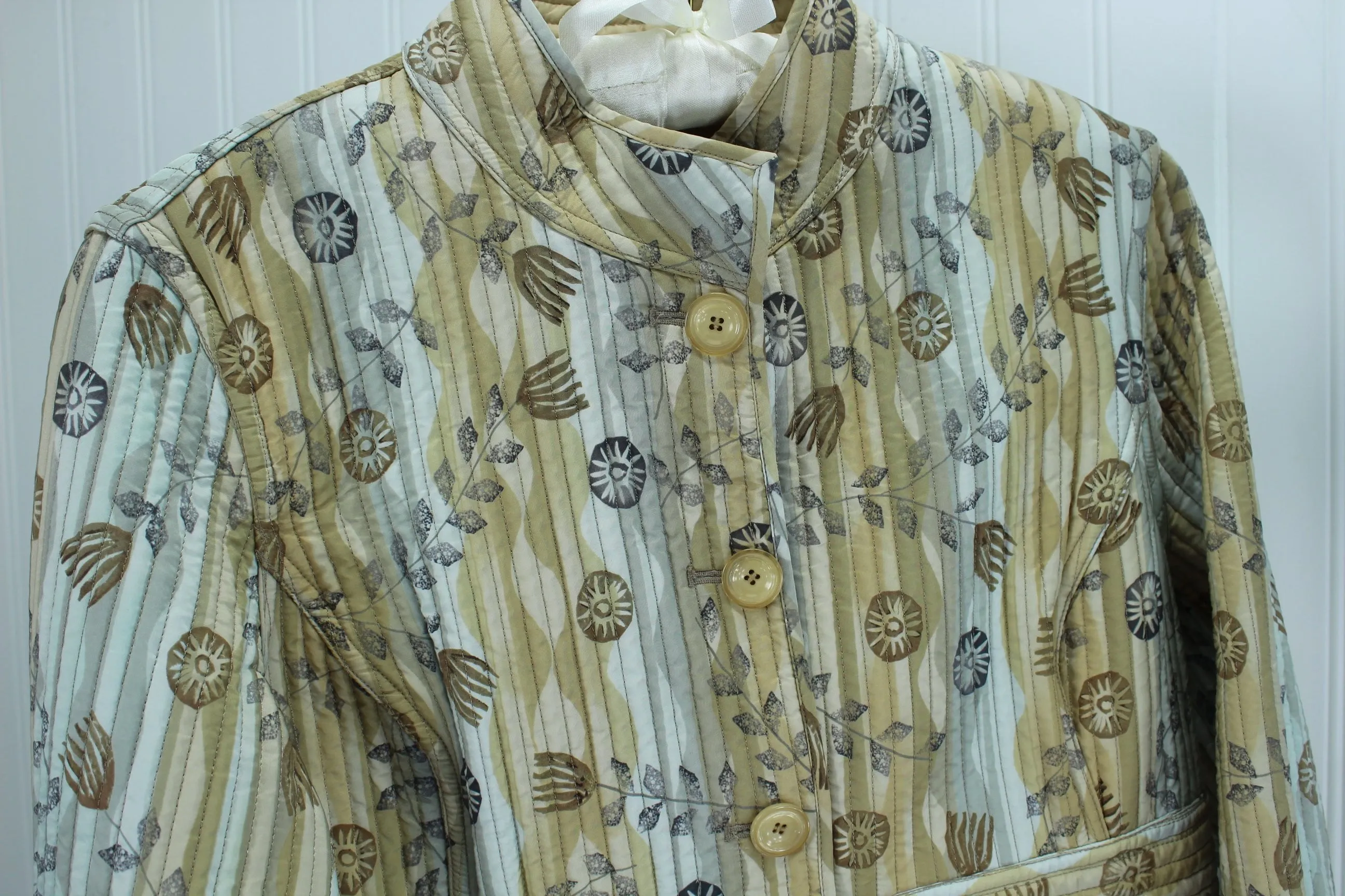 Sigred Olsen Womens Jacket Long Reversible Quilted Browns Beige Silk Poly SM