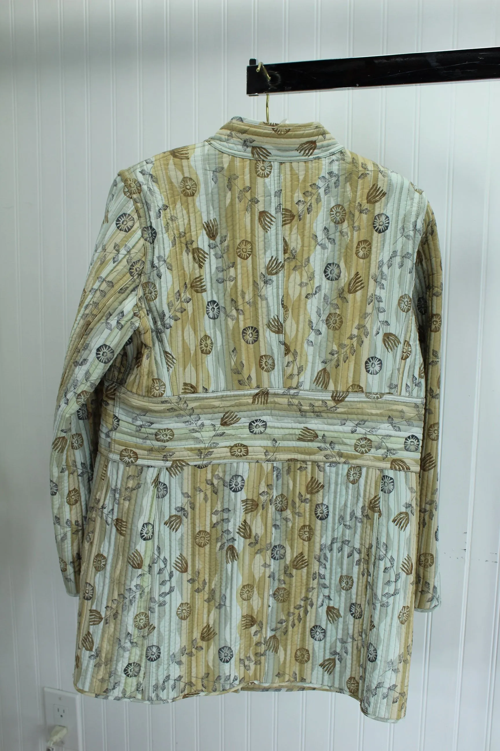 Sigred Olsen Womens Jacket Long Reversible Quilted Browns Beige Silk Poly SM