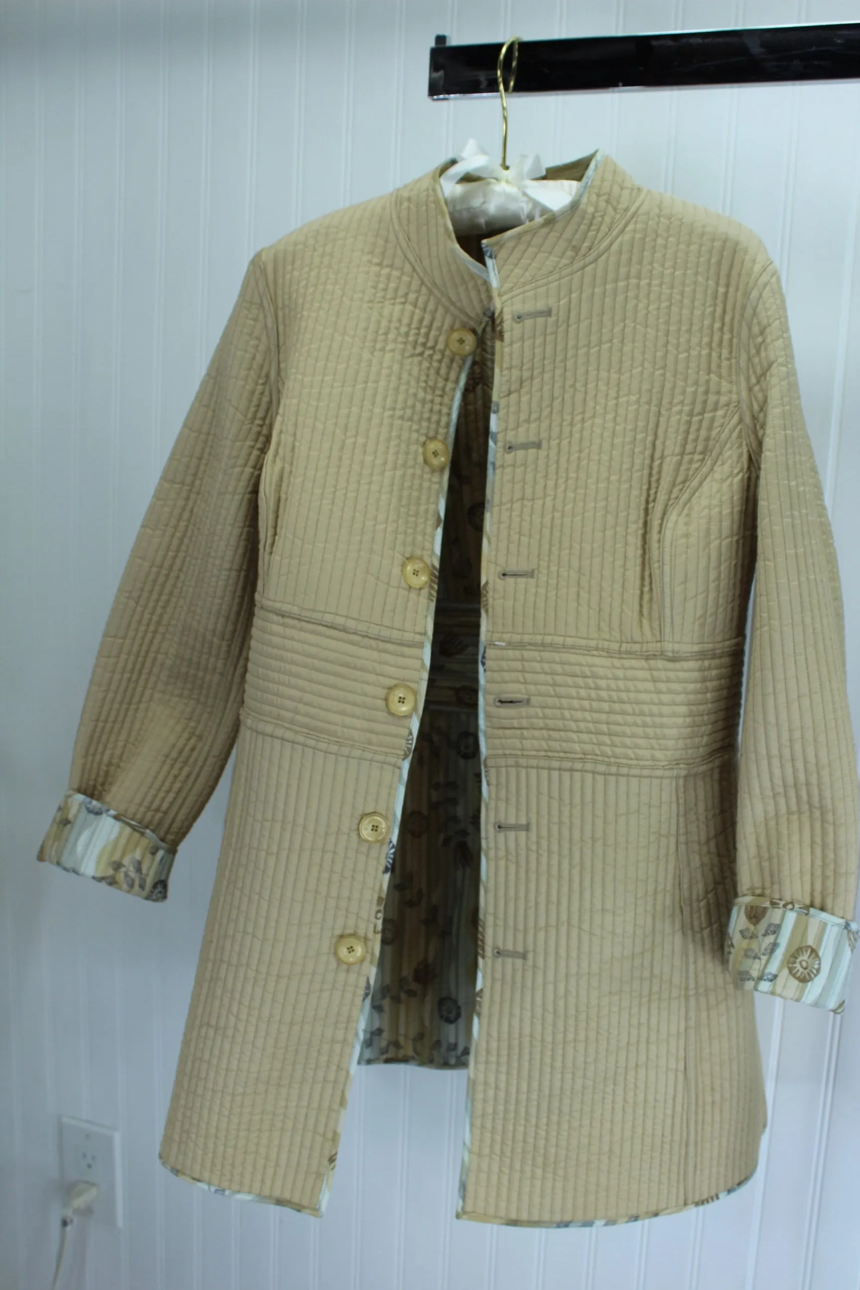 Sigred Olsen Womens Jacket Long Reversible Quilted Browns Beige Silk Poly SM