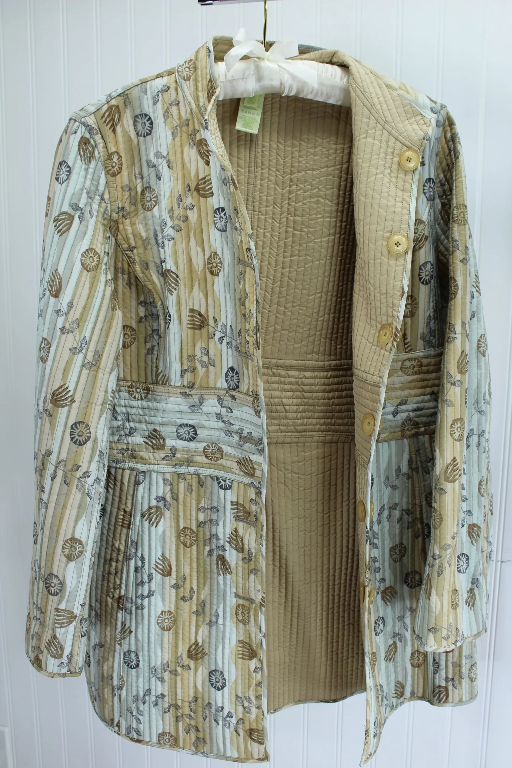Sigred Olsen Womens Jacket Long Reversible Quilted Browns Beige Silk Poly SM