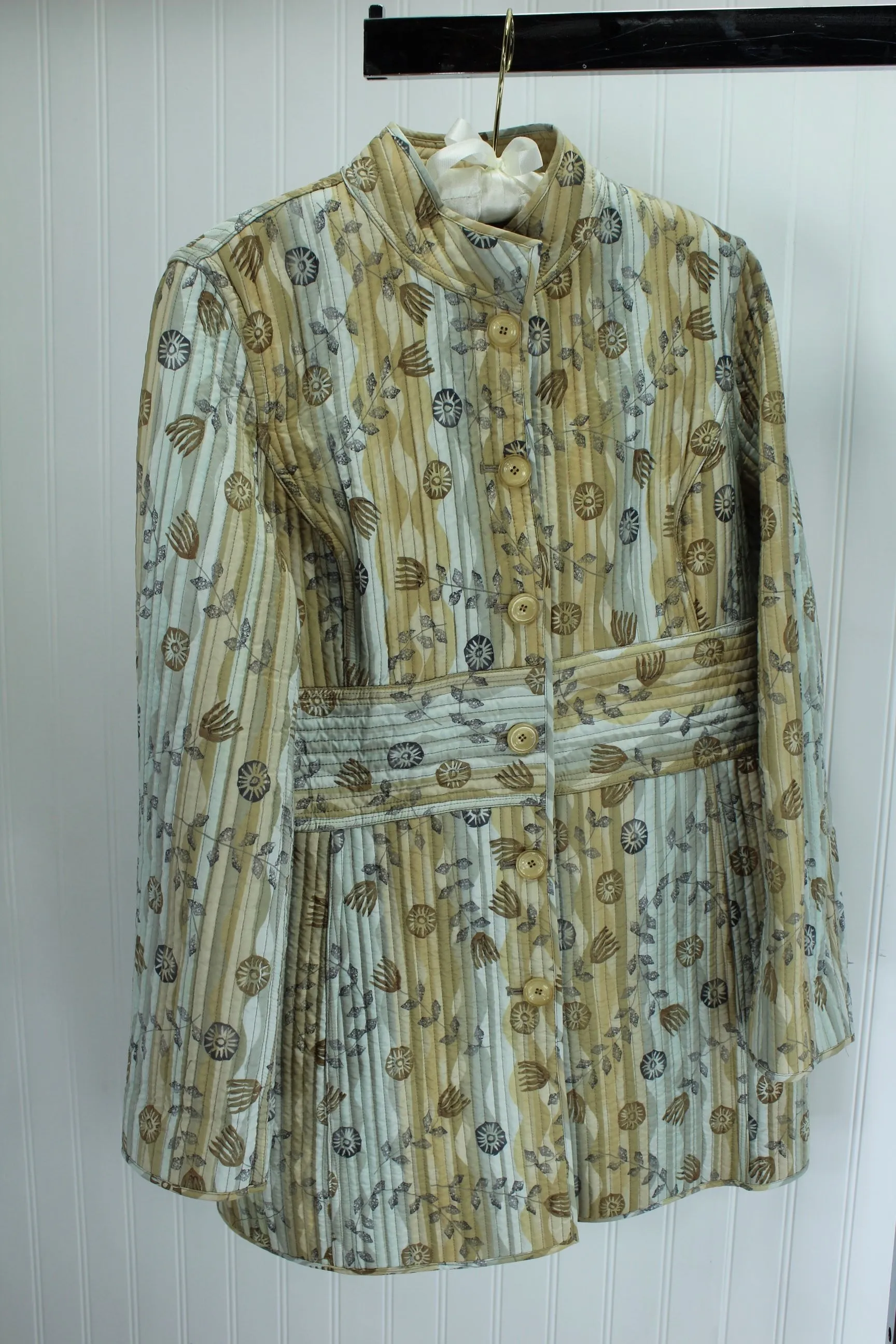 Sigred Olsen Womens Jacket Long Reversible Quilted Browns Beige Silk Poly SM