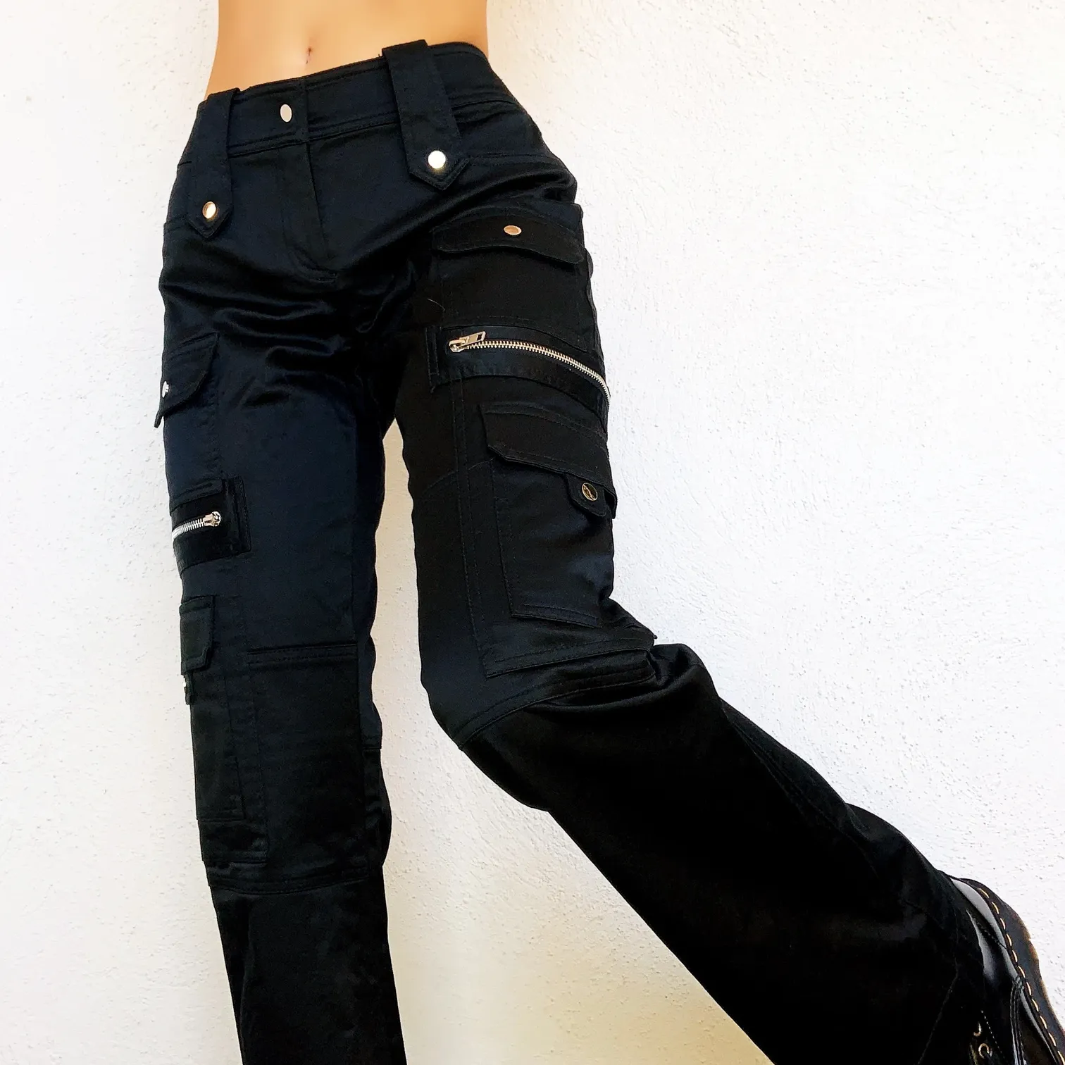 Silky Black Cargo Pants
