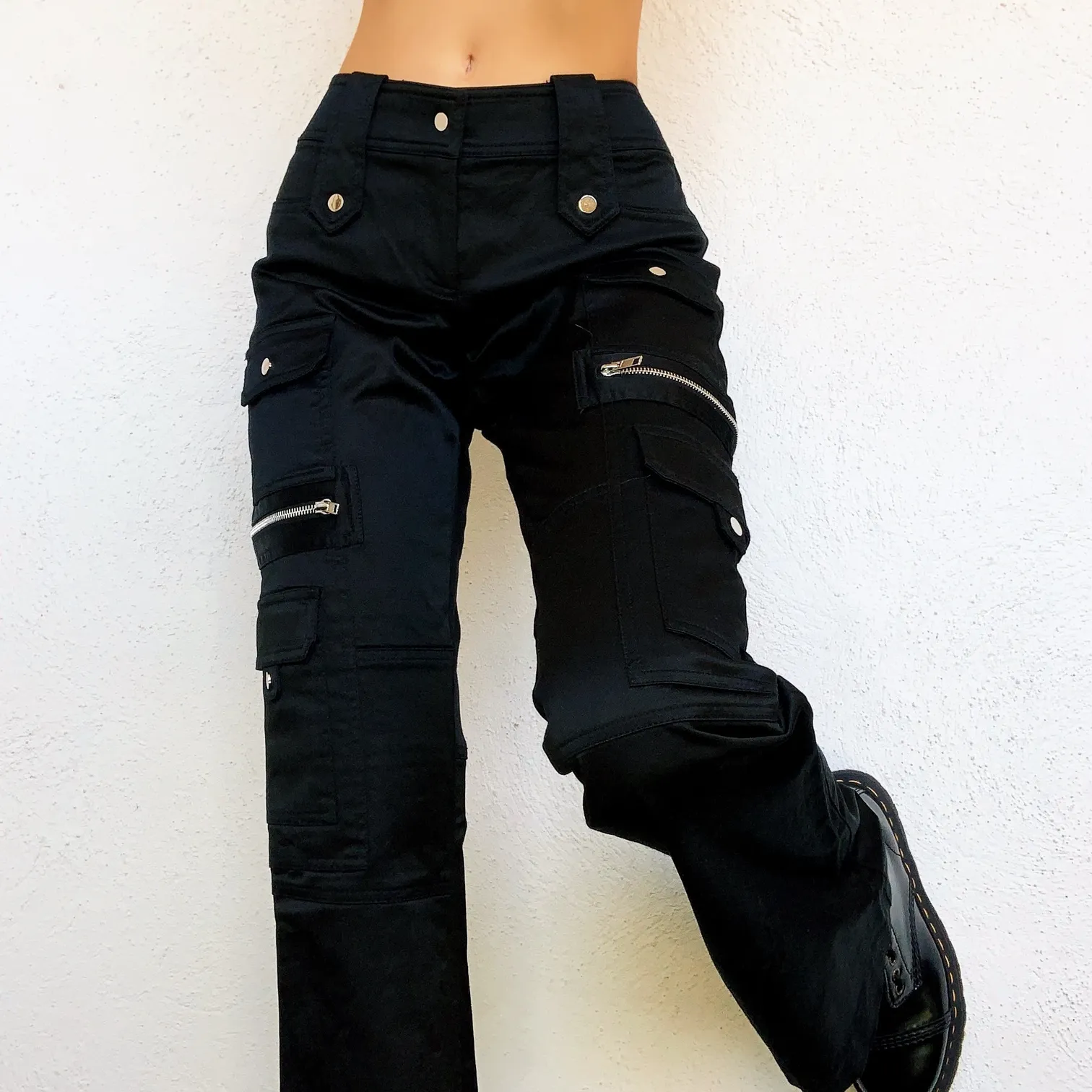 Silky Black Cargo Pants