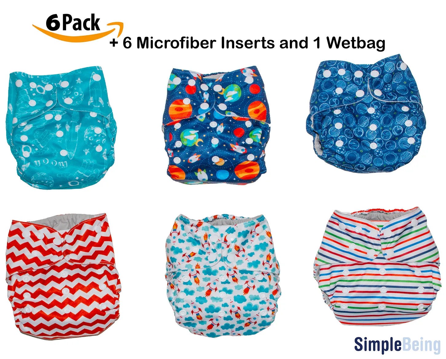 Simple Being Outer Space Print Unisex Reusable Baby Cloth Diapers