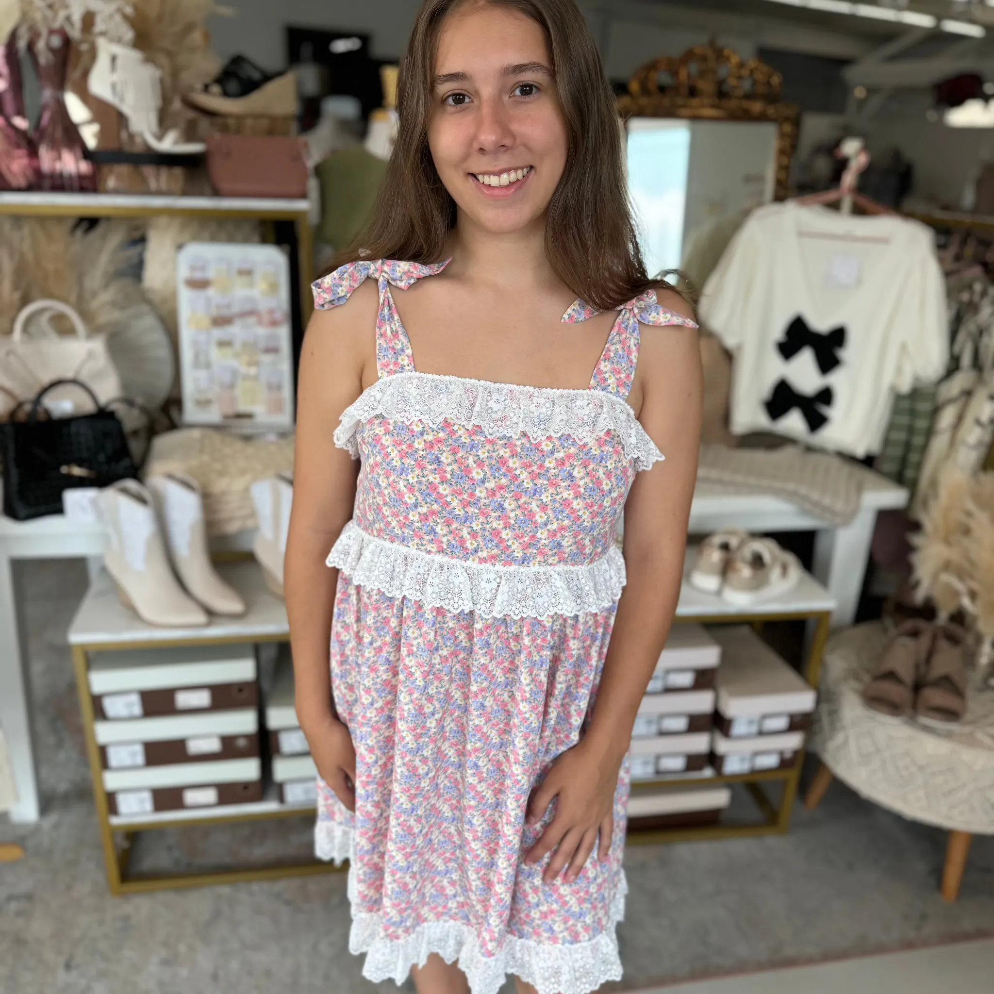 Simpler Times Floral & Lace Detail Dress