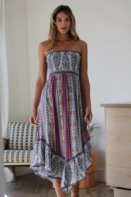 Smocked Paisley and Floral Maxi Dress