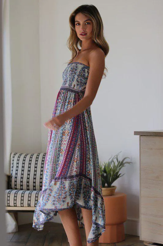Smocked Paisley and Floral Maxi Dress