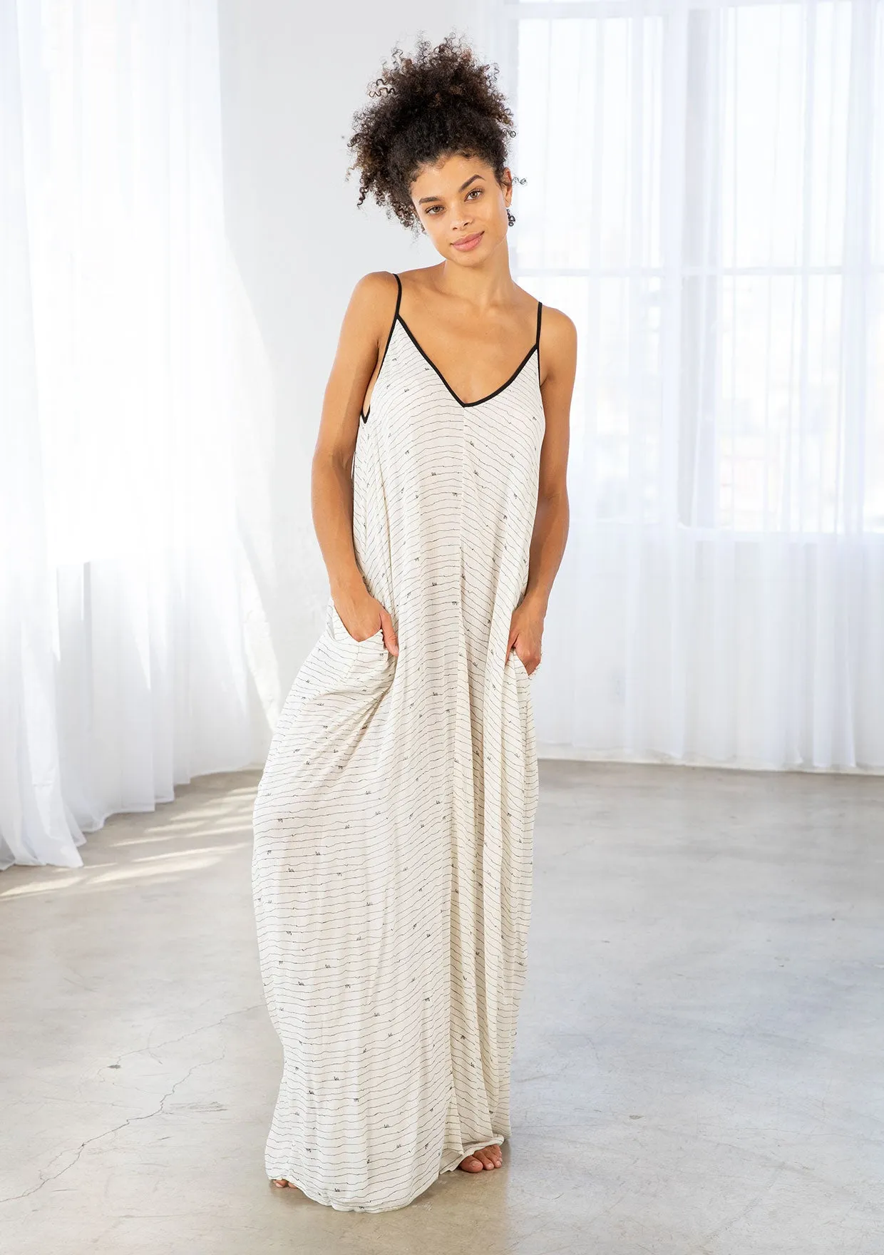 Snail Stripe Sleeveless V-Neck Maxi Dress