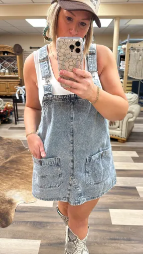 Snow Washed Mini Overall Dress