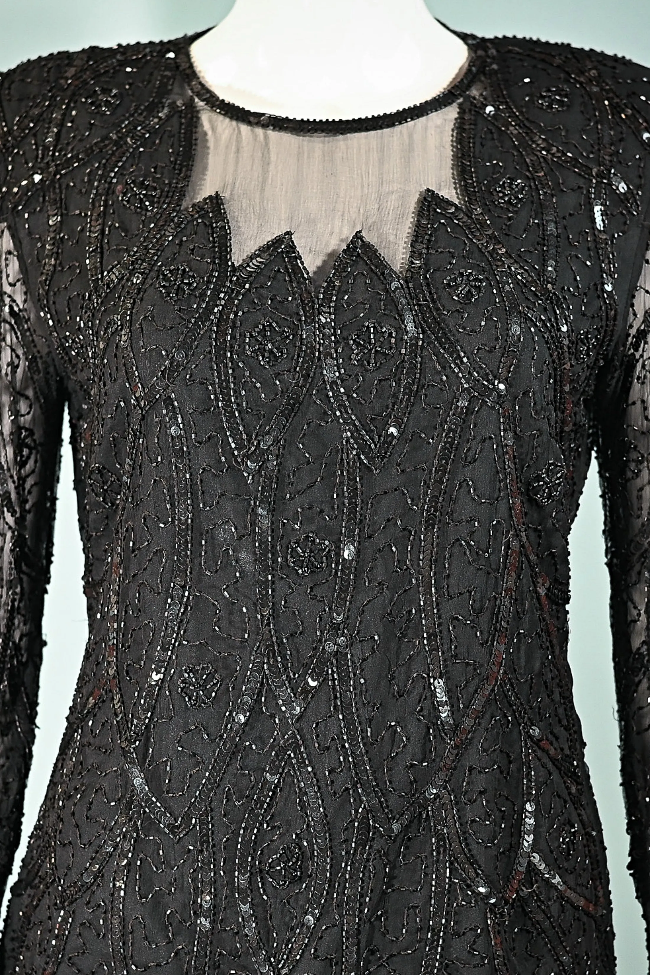Stenlay 80s Black Silk Beaded/Sequin Top S