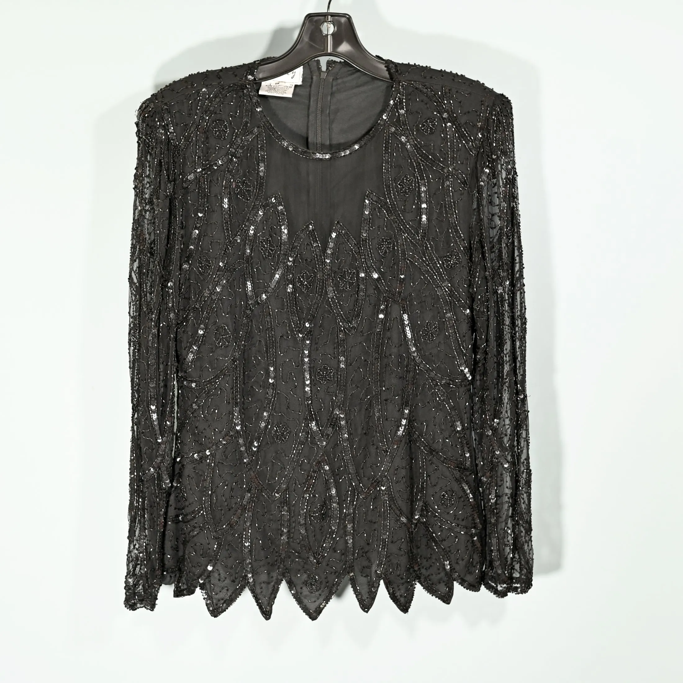 Stenlay 80s Black Silk Beaded/Sequin Top S