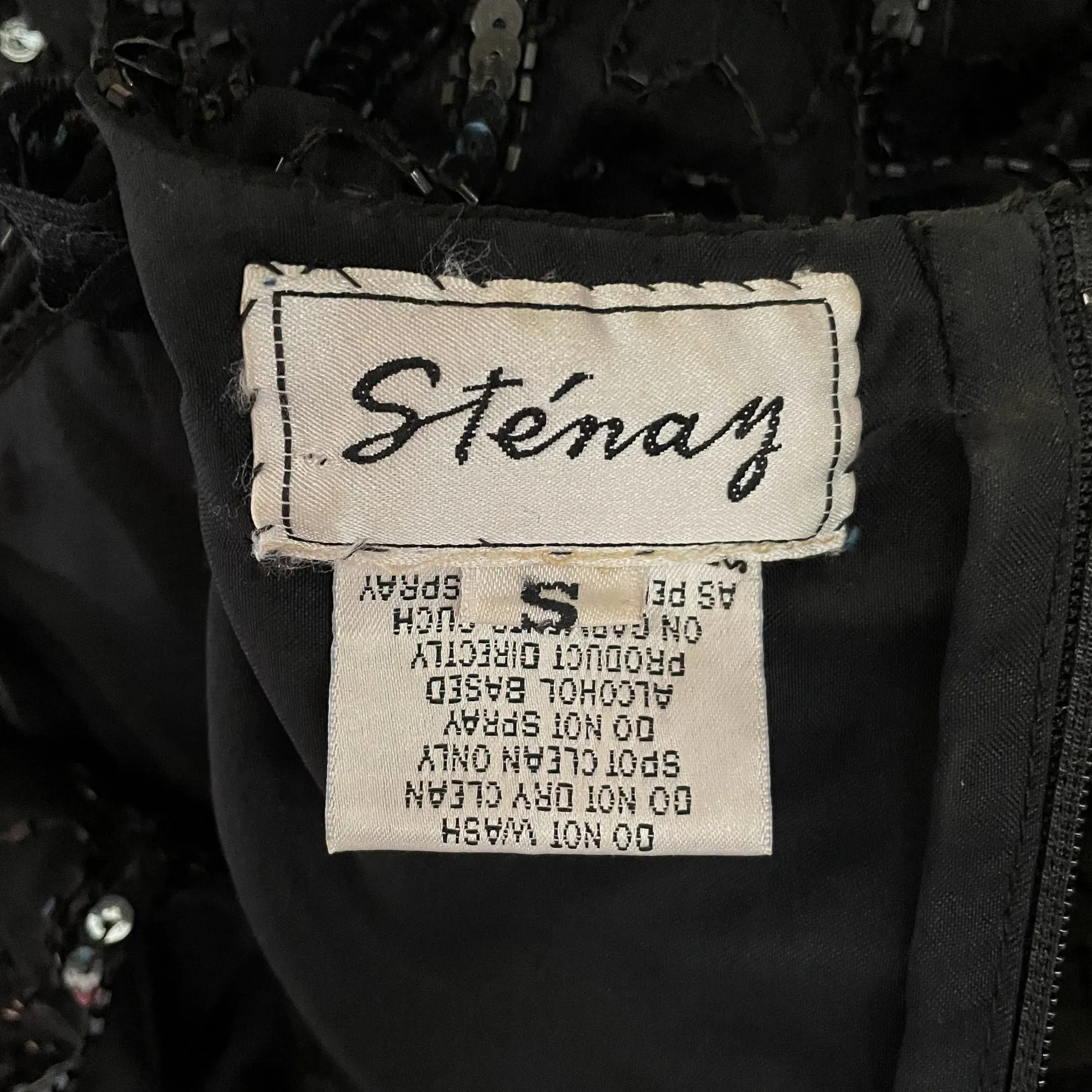 Stenlay 80s Black Silk Beaded/Sequin Top S