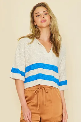 Striped Short Sleeve Cropped Sweater