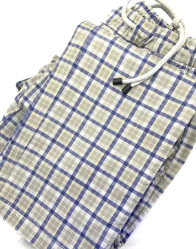 Teleria Zed Drawstring Cotton Tan & Blue Plaid Chino