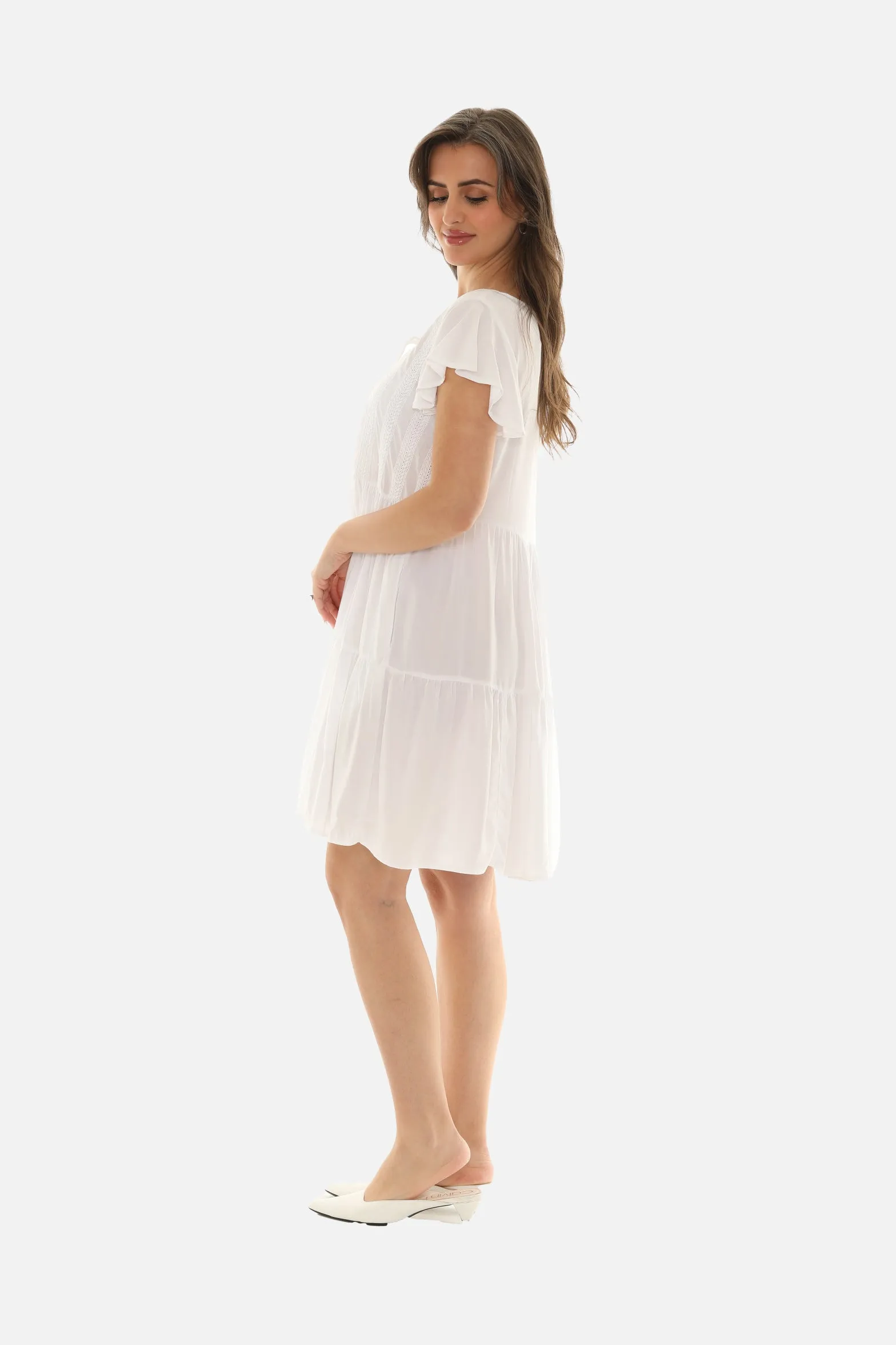 Tiered Midi Dress With Short Sleeves