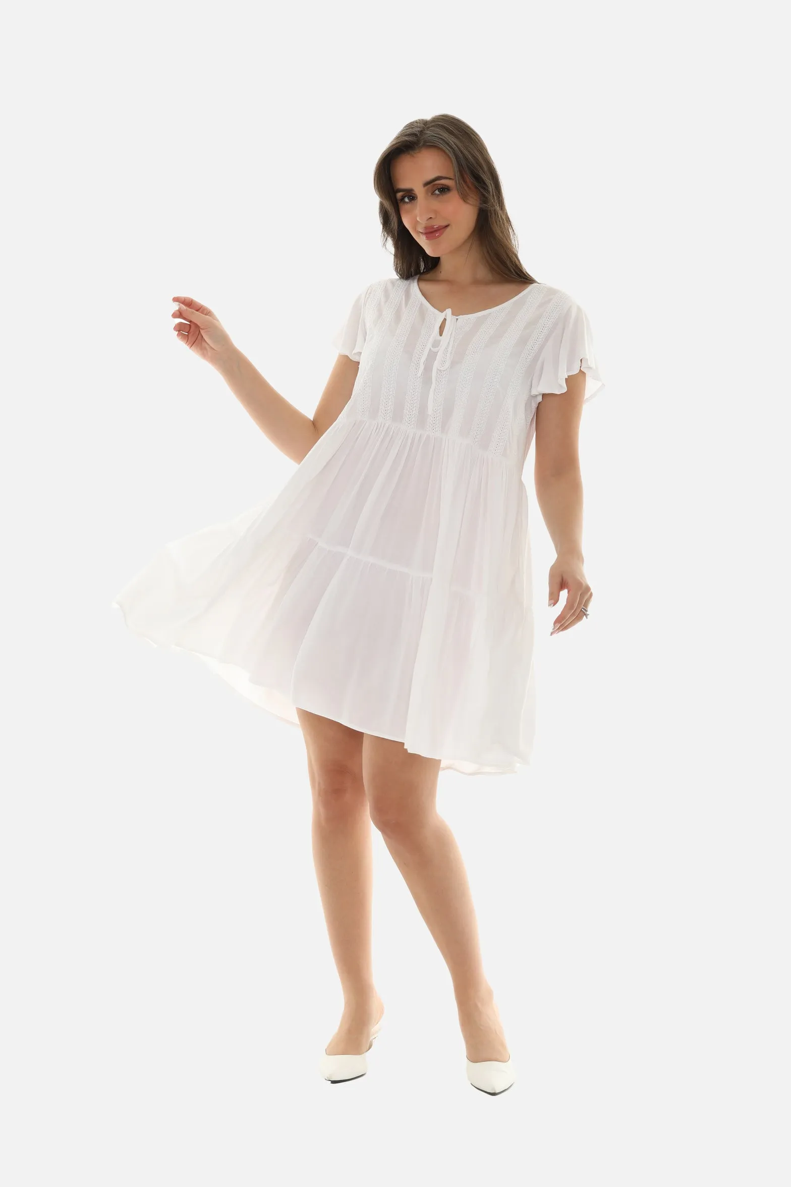 Tiered Midi Dress With Short Sleeves