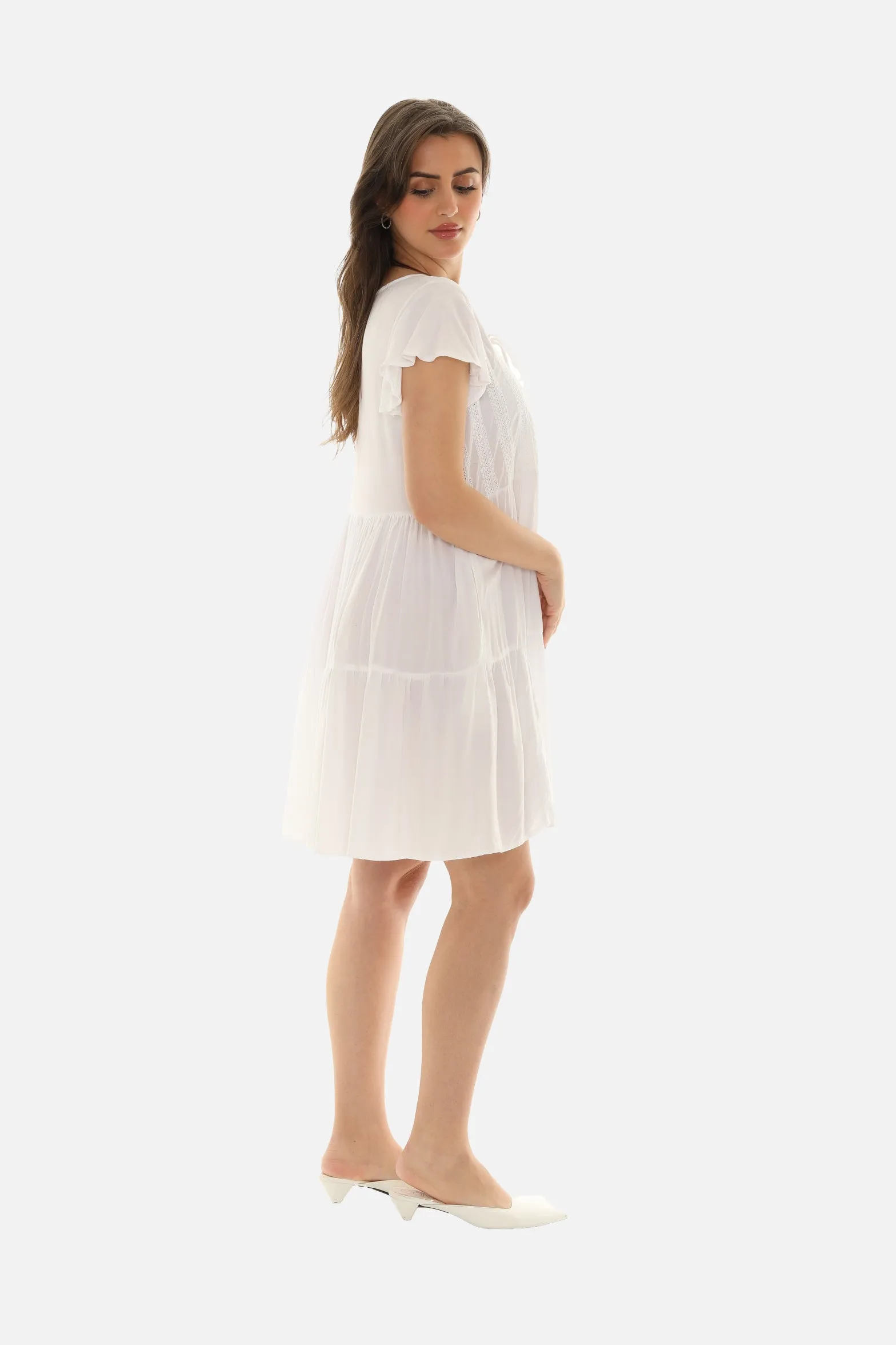 Tiered Midi Dress With Short Sleeves