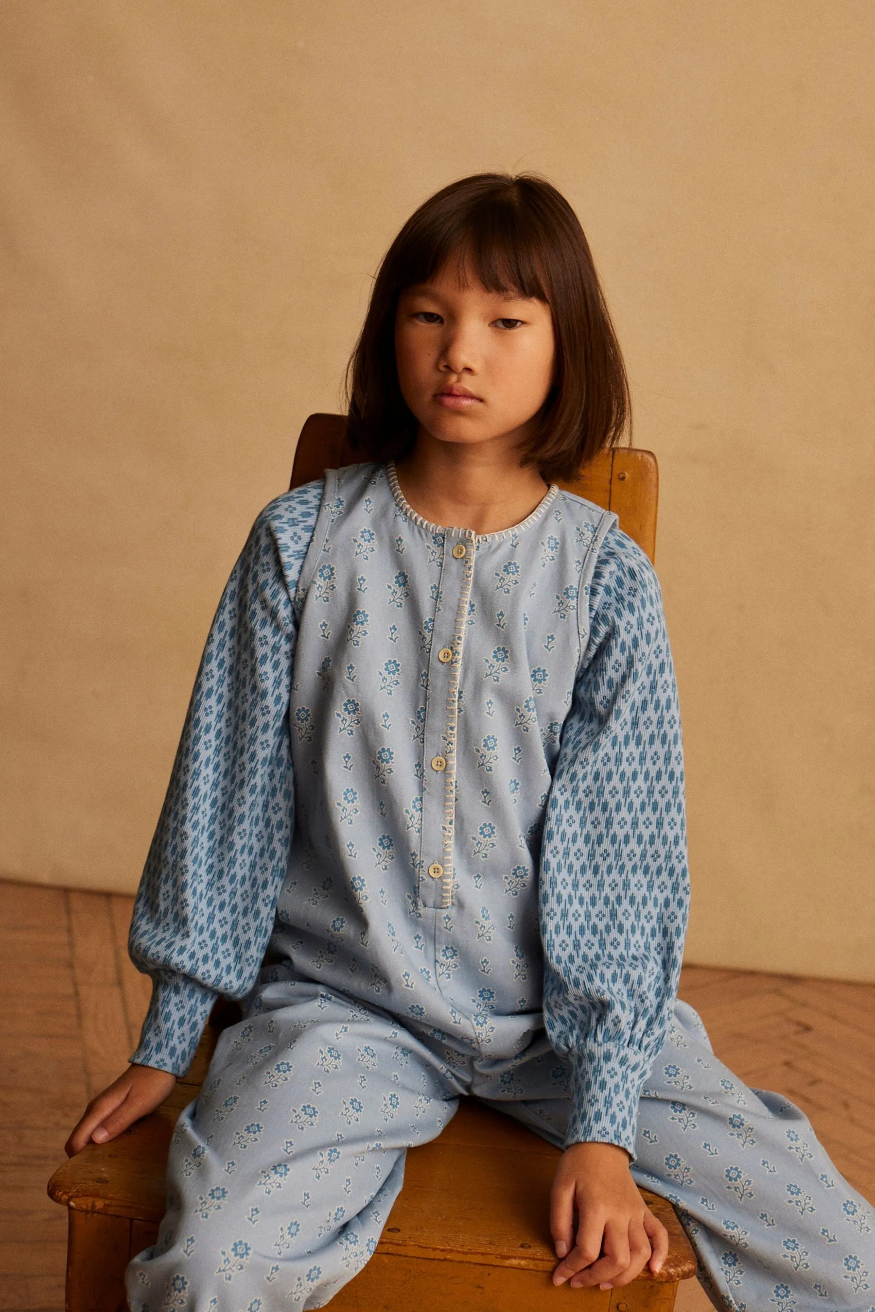 Tina Overall in Folk Floral Blue Mist