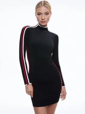 Toya Turtleneck Dress Black/Perfect Ruby - Alice   Olivia