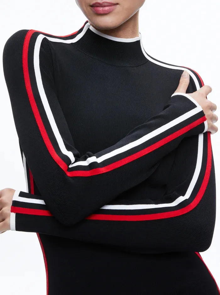 Toya Turtleneck Dress Black/Perfect Ruby - Alice   Olivia