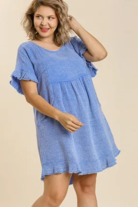 Umgee Mineral Washed Short Gauze Dress in Denim