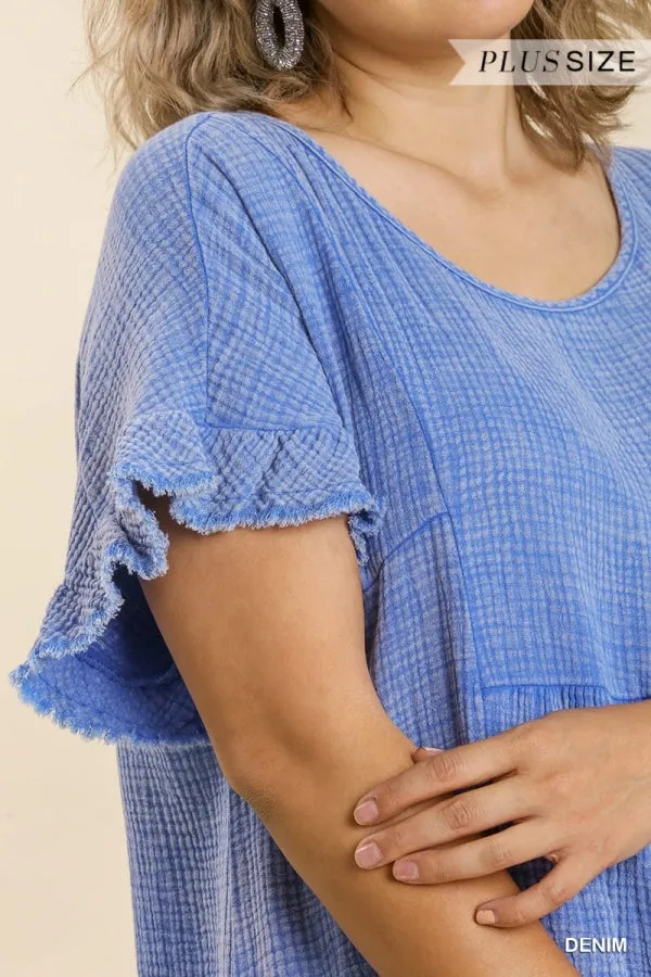 Umgee Mineral Washed Short Gauze Dress in Denim