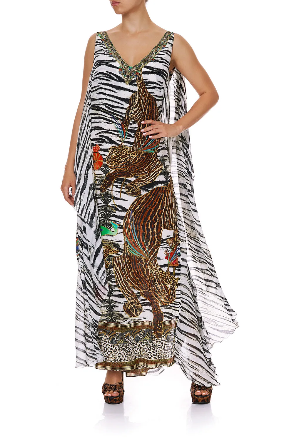V-NECK DRESS WITH BACK OVERLAYER COSMIC CONFLICT