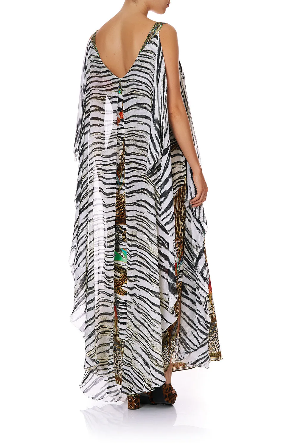 V-NECK DRESS WITH BACK OVERLAYER COSMIC CONFLICT