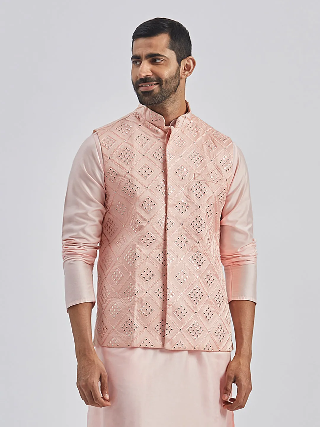 VASTRAMAY Men's Pink - Nehru Jacket