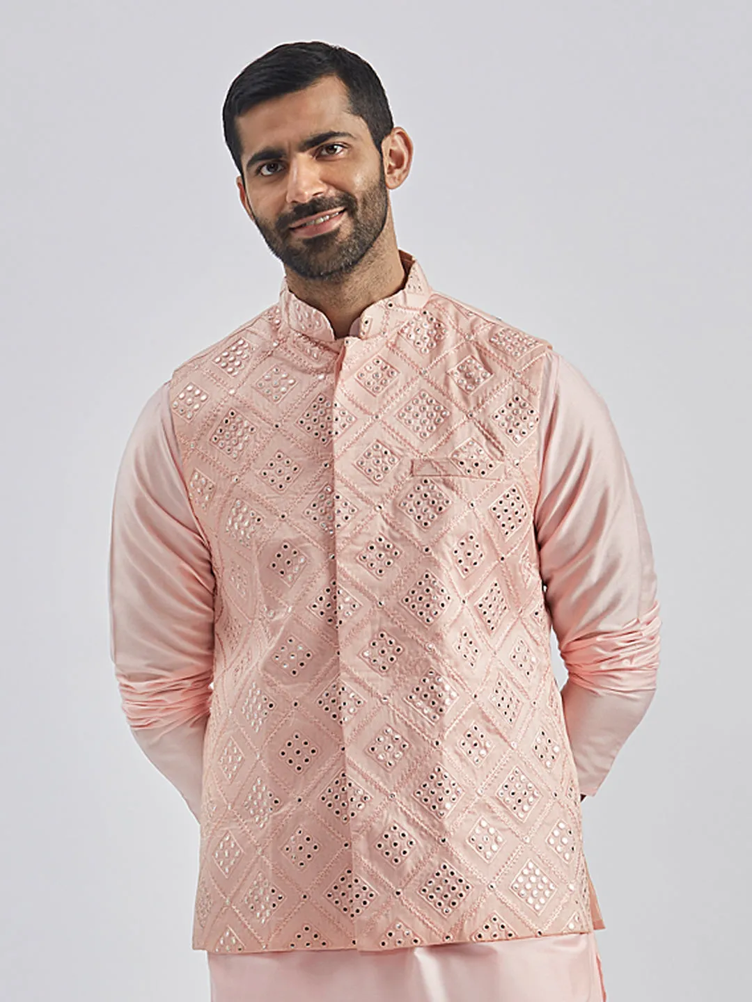 VASTRAMAY Men's Pink - Nehru Jacket