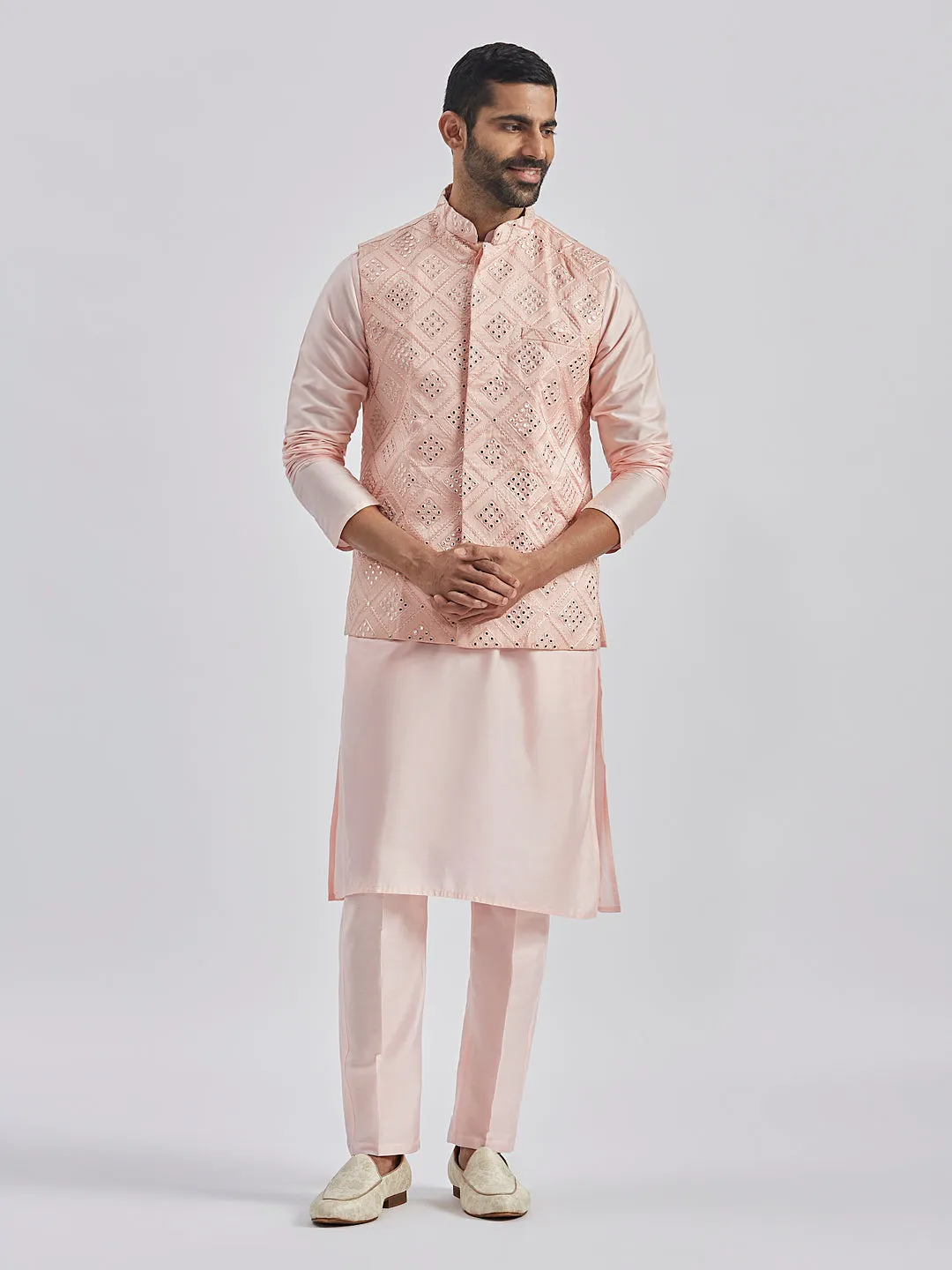 VASTRAMAY Men's Pink - Nehru Jacket