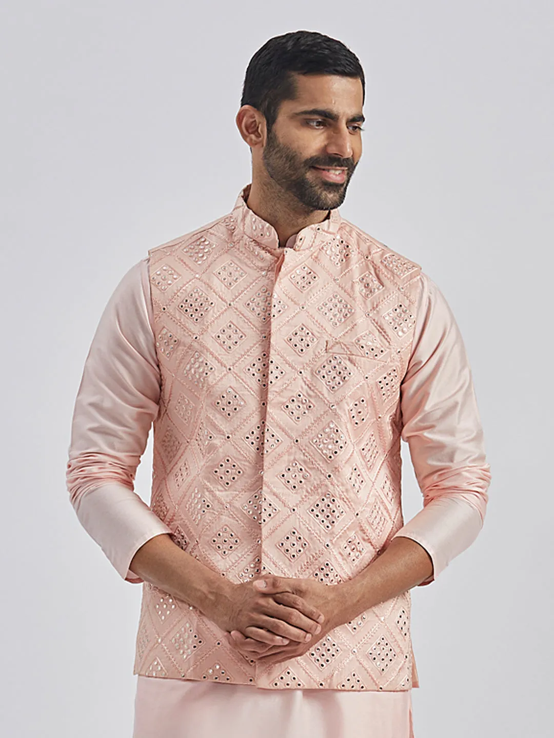 VASTRAMAY Men's Pink - Nehru Jacket