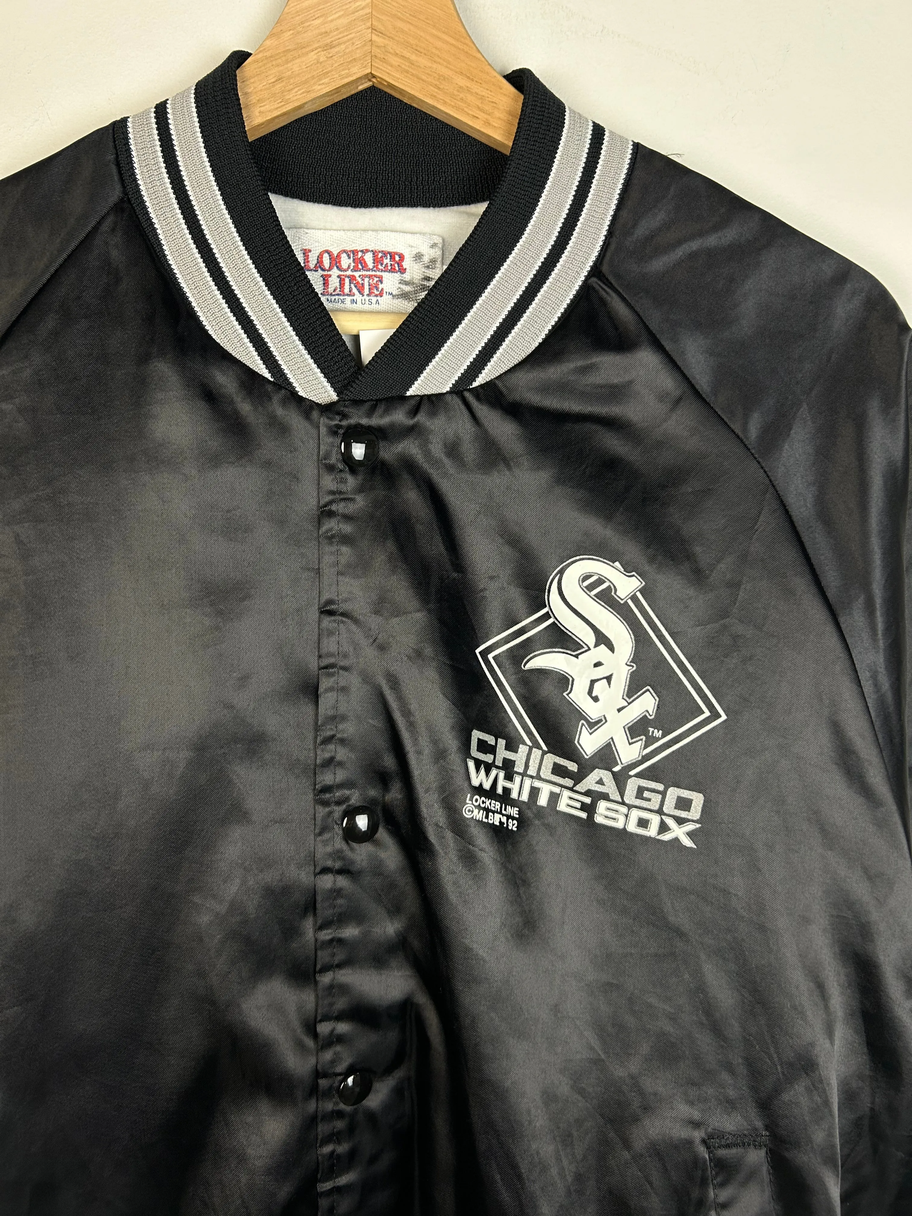 Vintage 90's Chicago White Sox Black Satin Varsity Jacket