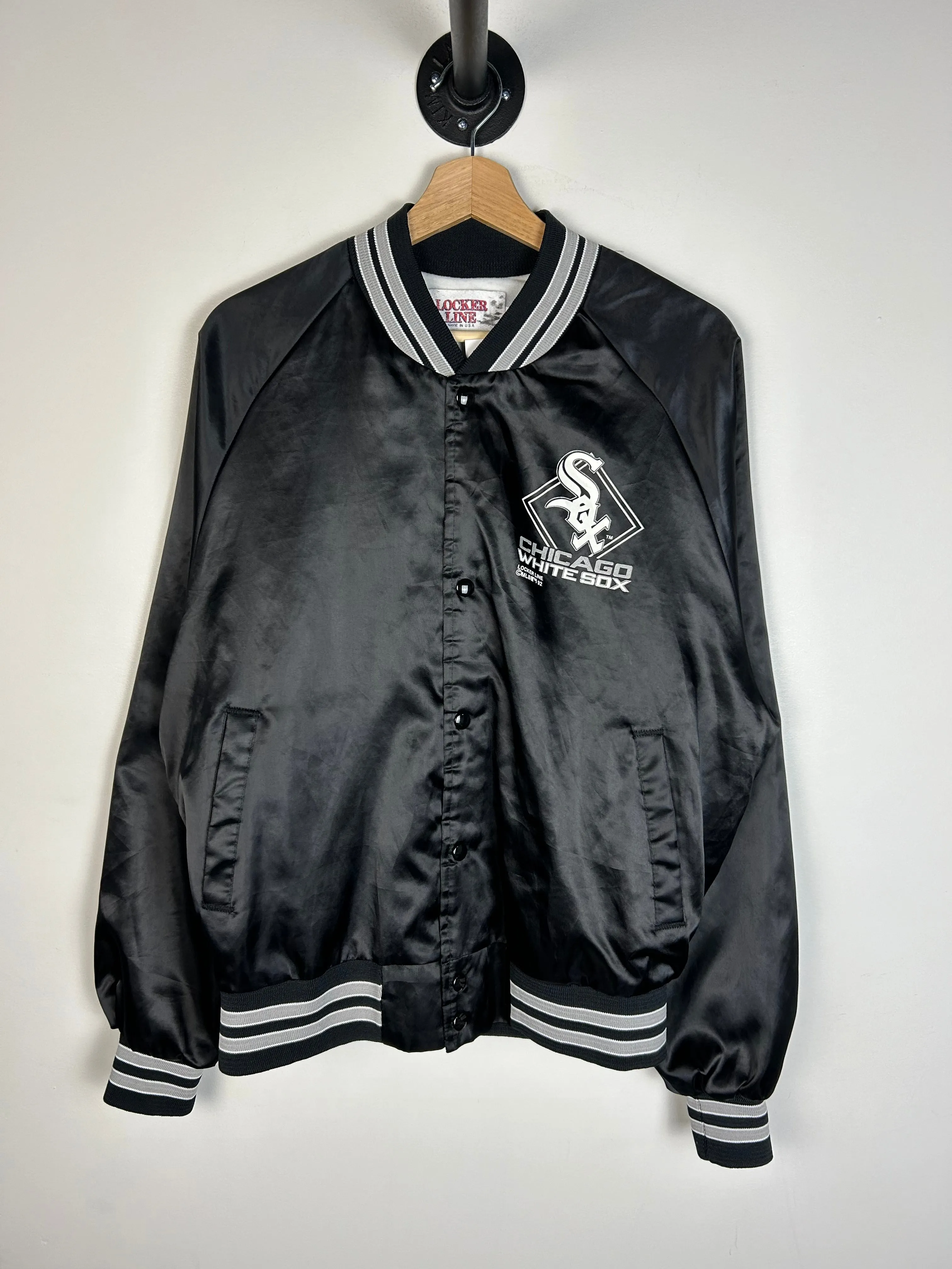 Vintage 90's Chicago White Sox Black Satin Varsity Jacket