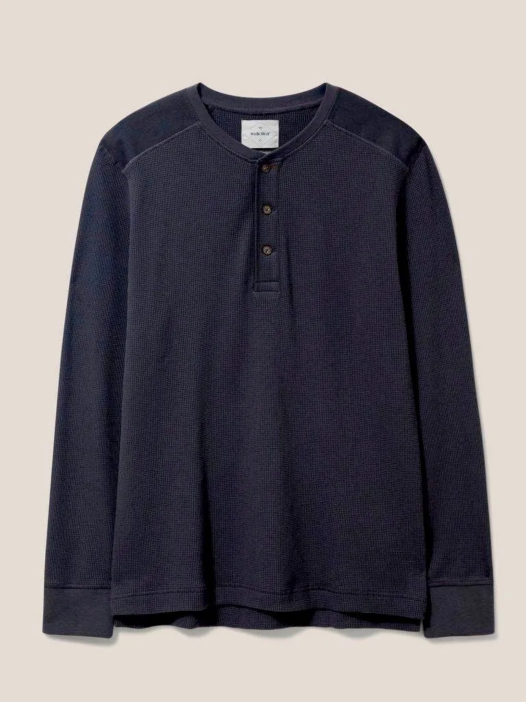 WHITE STUFF <BR>
Porter Waffle Henley Top <BR>
Navy <BR>